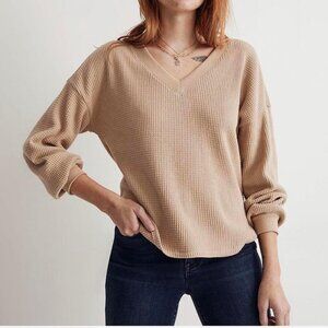 Madewell Waffle Knit V-Neck Tan Long Sleeve